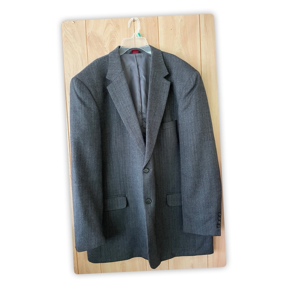 Savile Row Lambswool Sport Coat Blazer Gray Herringbone Mens 48 Long